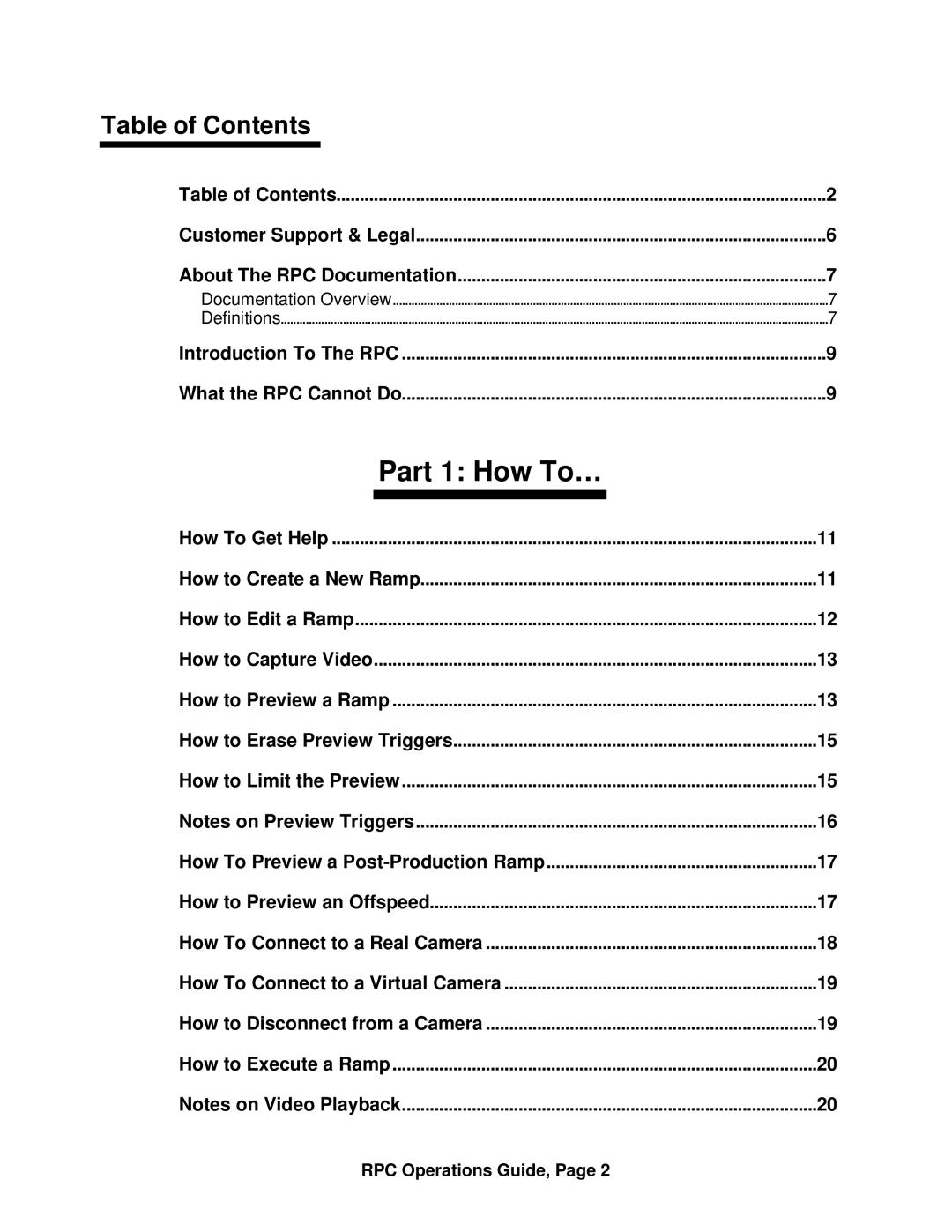 ARRI ARRI Ramp Preview Controller manual Part 1 How To…, Table of Contents 