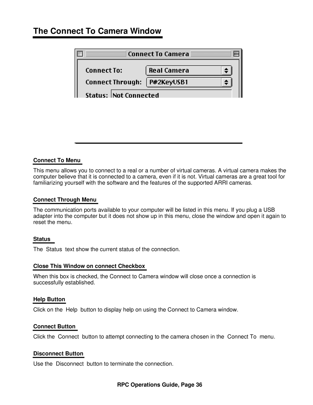 ARRI ARRI Ramp Preview Controller manual Connect To Camera Window 