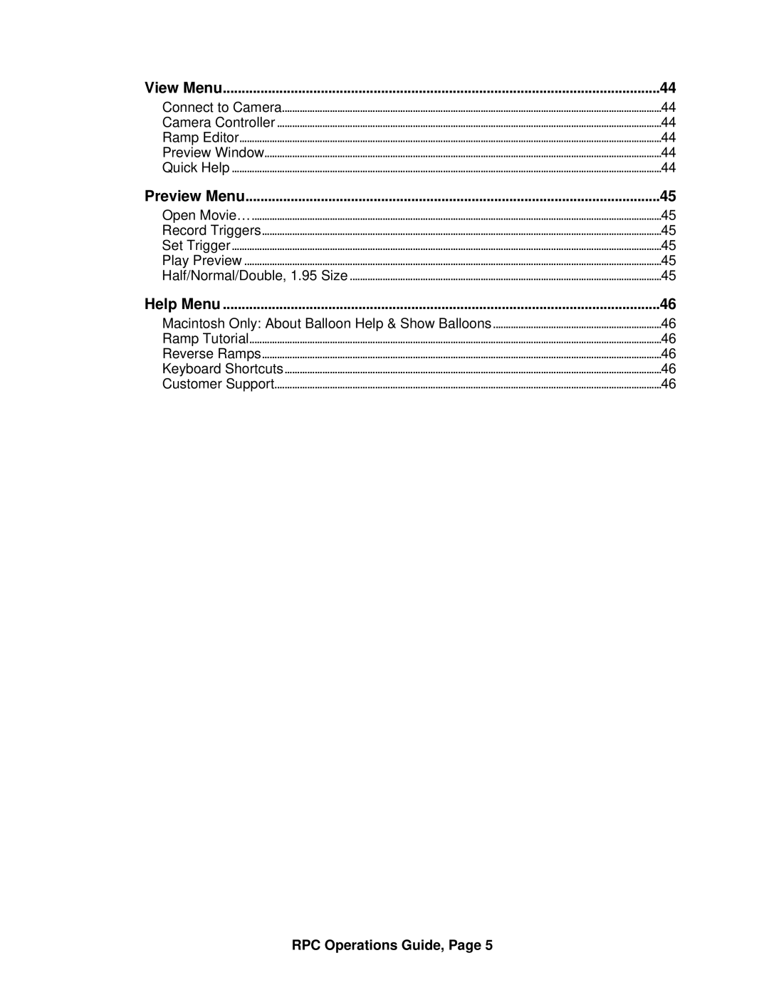 ARRI ARRI Ramp Preview Controller manual Preview Menu, Help Menu 