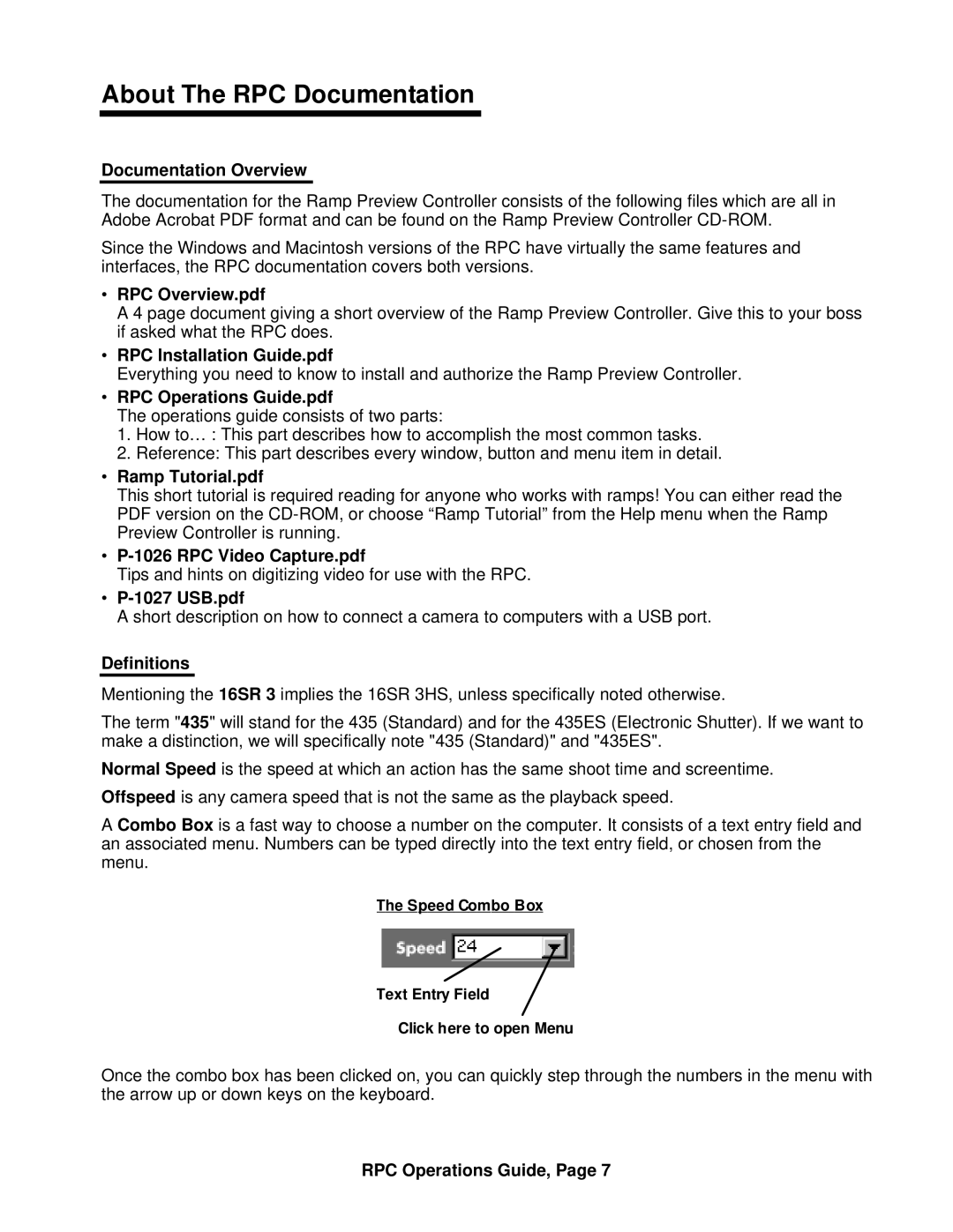 ARRI ARRI Ramp Preview Controller manual About The RPC Documentation, Documentation Overview, Definitions 