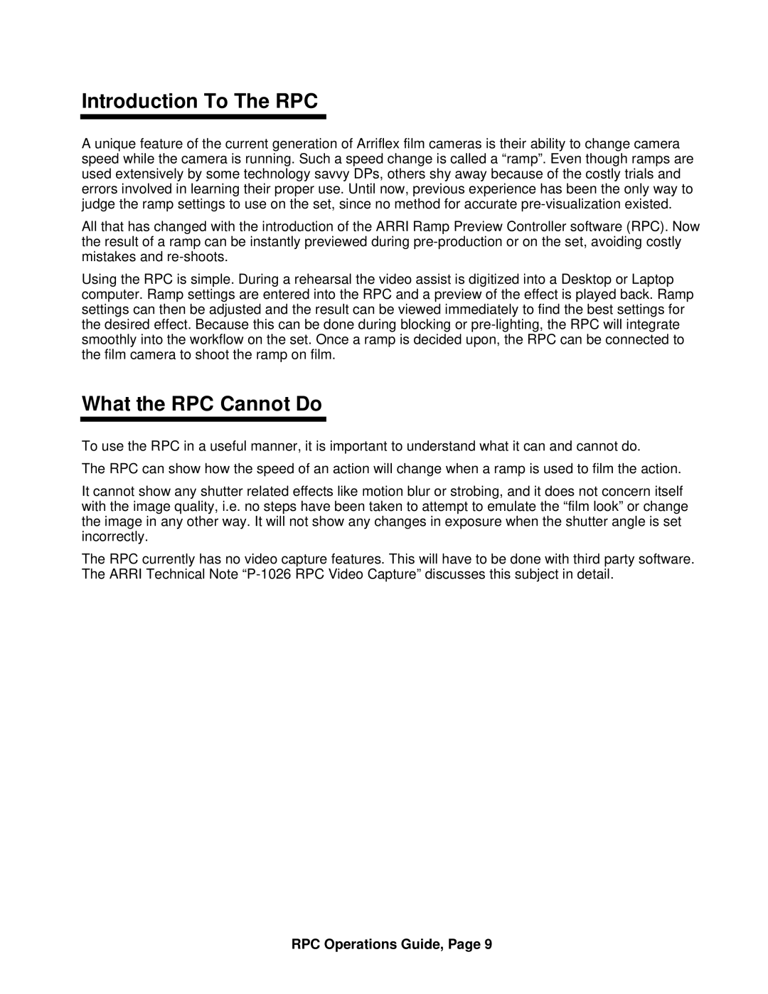 ARRI ARRI Ramp Preview Controller manual Introduction To The RPC, What the RPC Cannot Do 