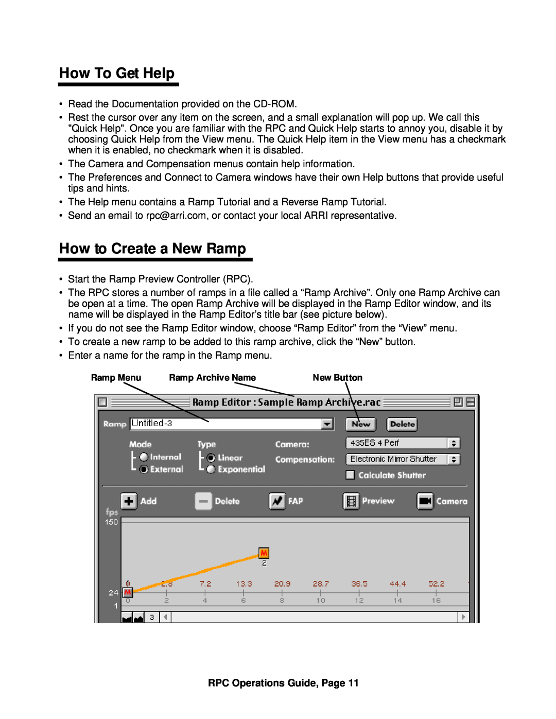 ARRI ARRI Ramp Preview Controller manual How To Get Help, How to Create a New Ramp, RPC Operations Guide, Page 