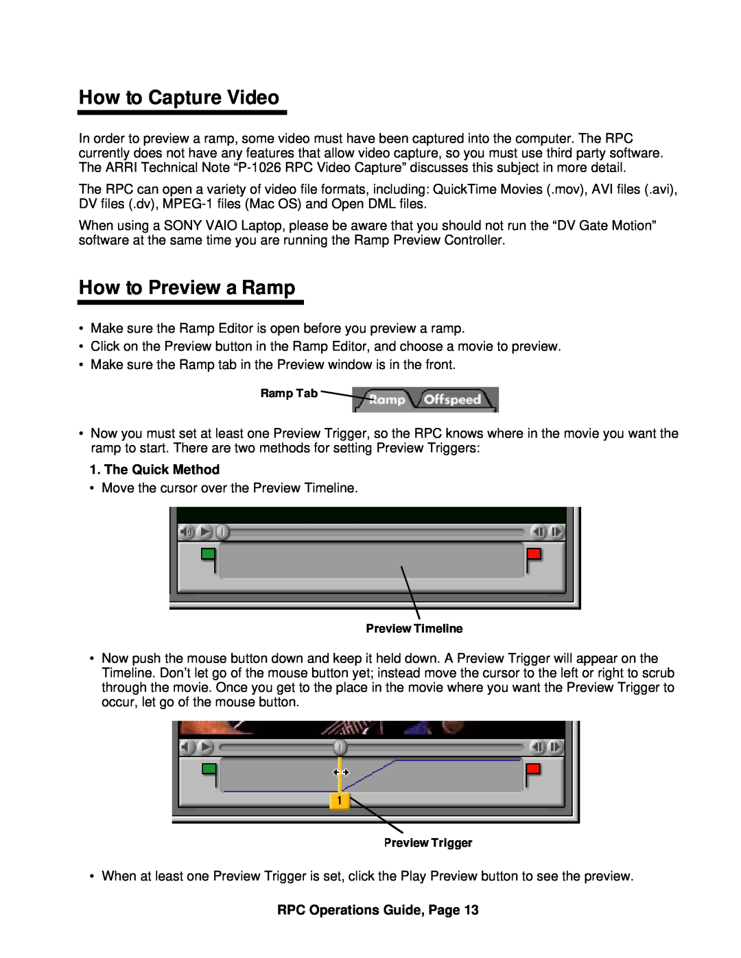ARRI ARRI Ramp Preview Controller manual How to Capture Video, How to Preview a Ramp, The Quick Method 