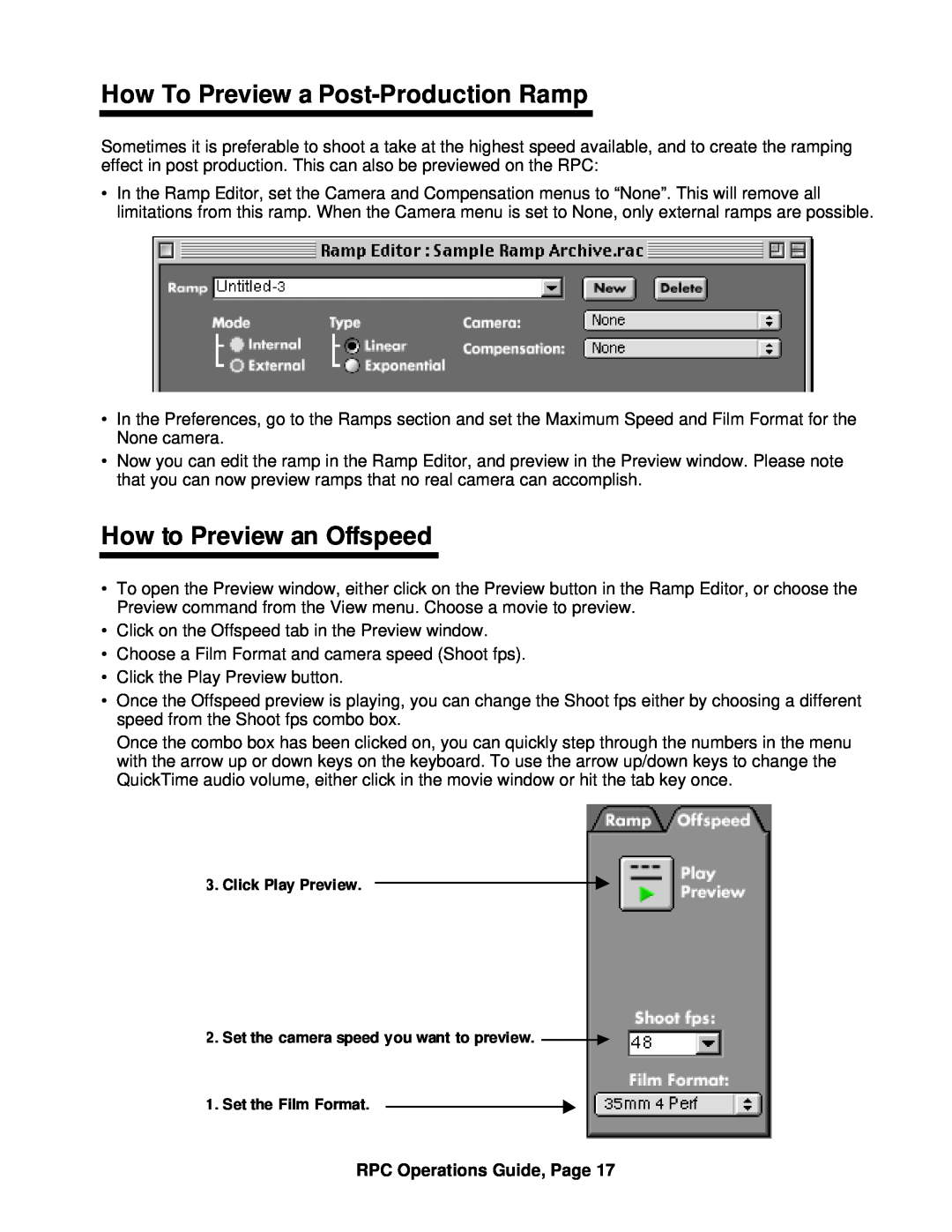 ARRI ARRI Ramp Preview Controller manual How To Preview a Post-ProductionRamp, How to Preview an Offspeed 