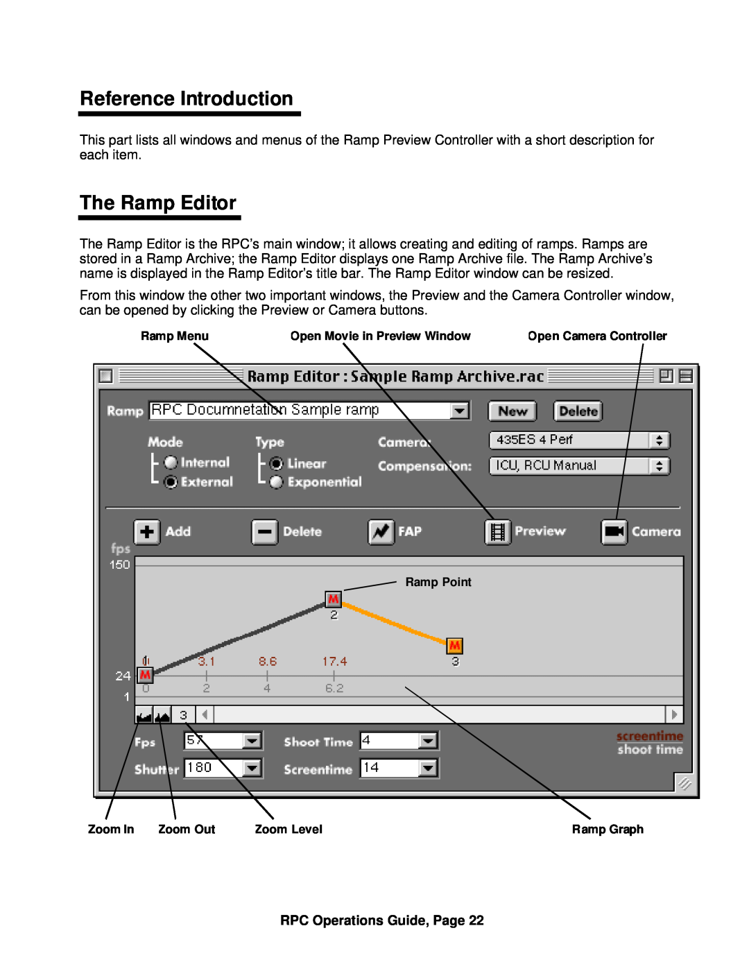 ARRI ARRI Ramp Preview Controller manual Reference Introduction, The Ramp Editor, RPC Operations Guide, Page, Ramp Menu 