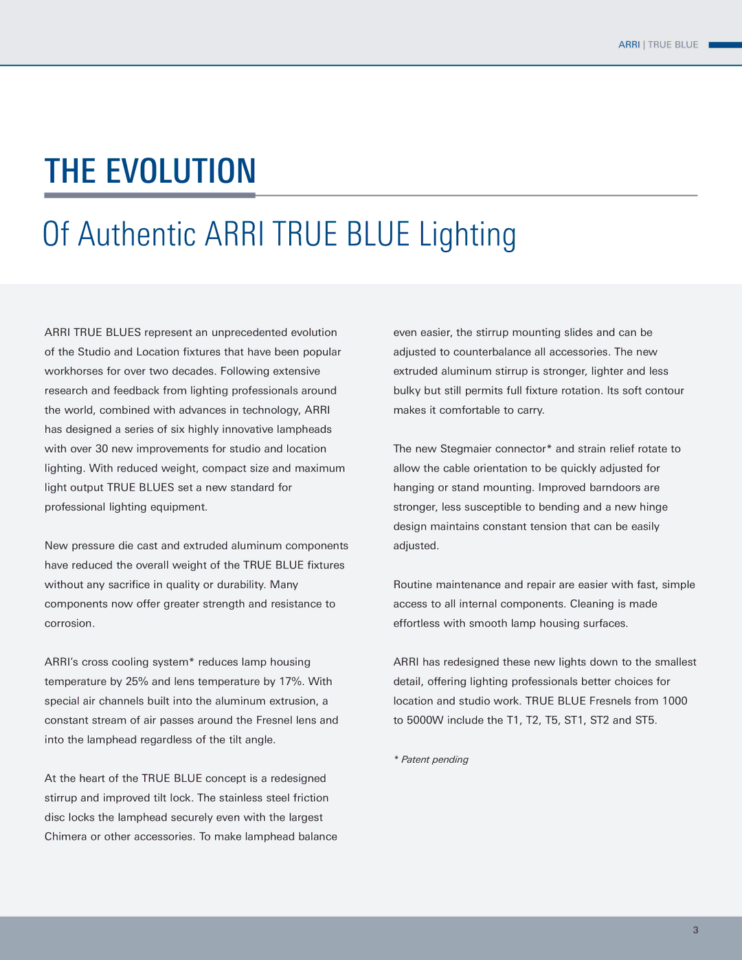 ARRI ARRI TRUE BLUE manual Evolution 