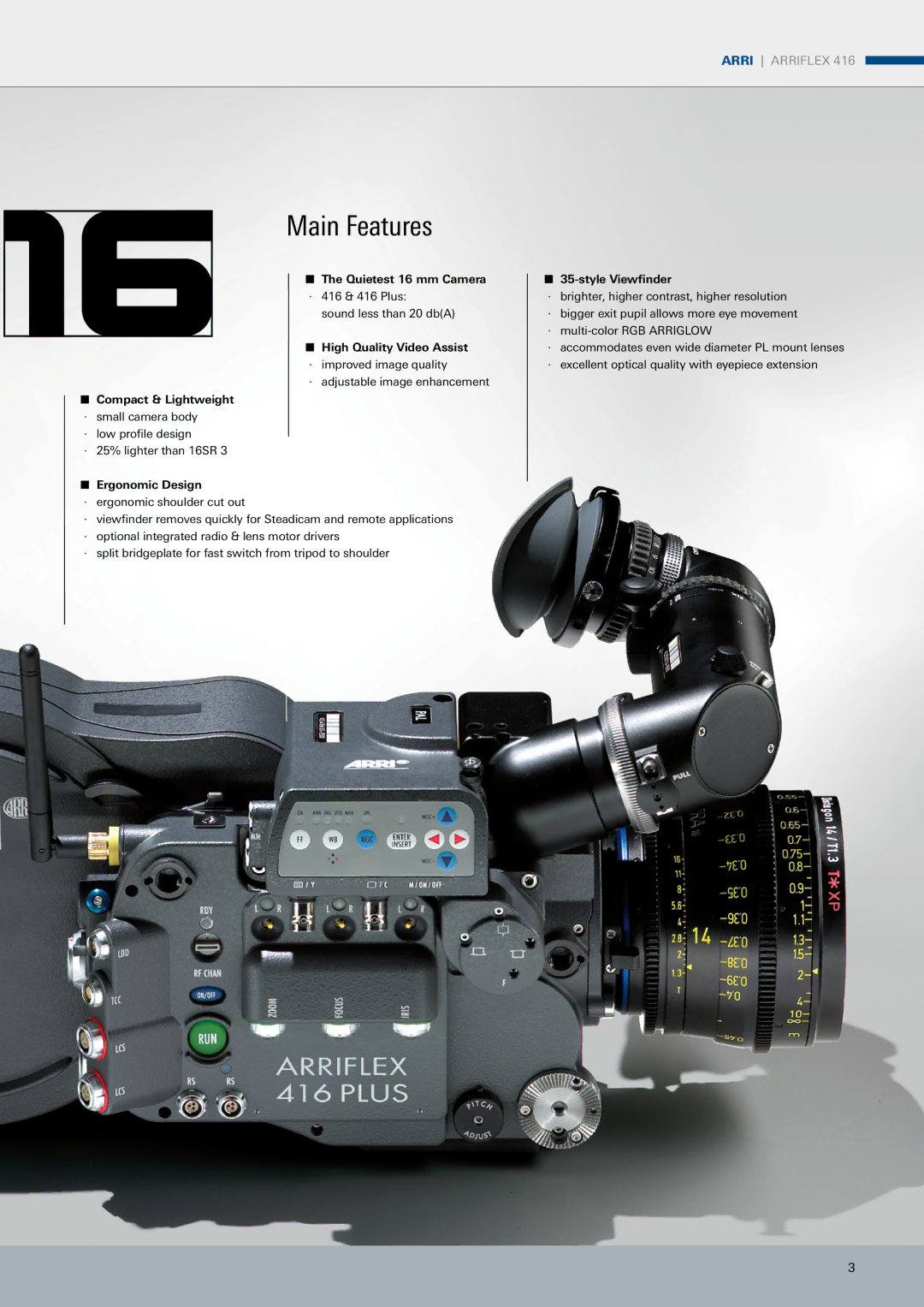 ARRI ARRIFLEX 416 manual Main Features 