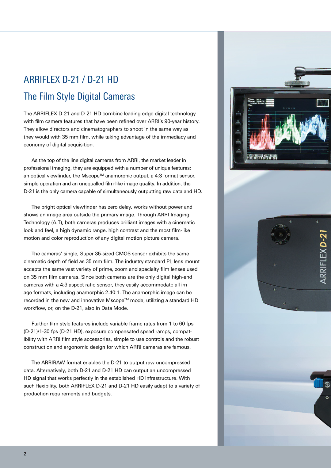 ARRI ARRIFLEX D-21 HD manual Arriflex D-21 / D-21 HD, Film Style Digital Cameras 