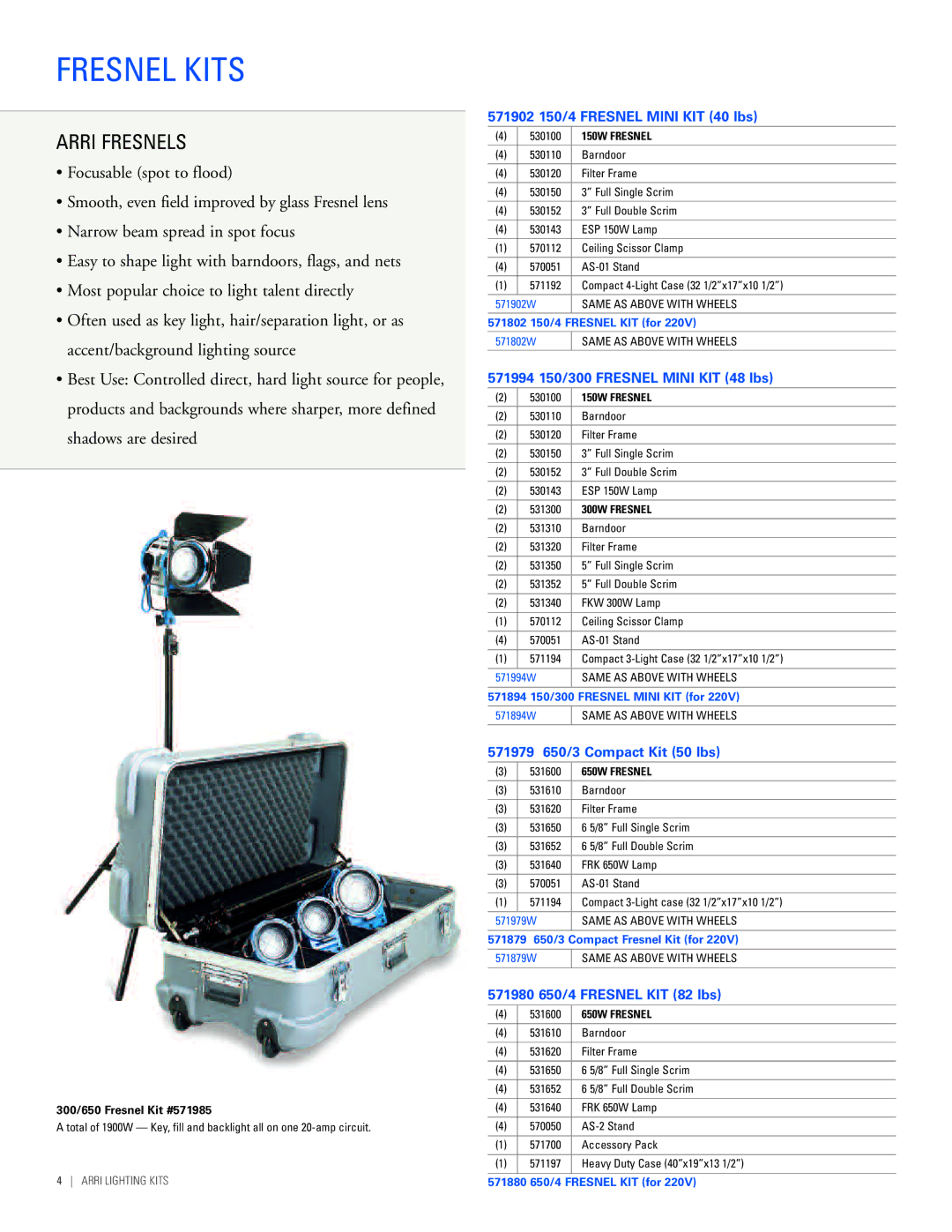 ARRI Lighting Kits manual Fresnel Kits, Arri Fresnels 