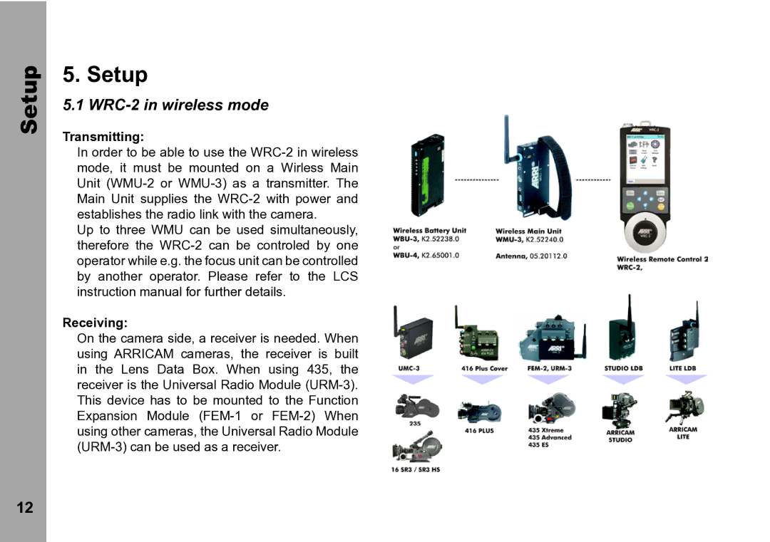 ARRI WRC-2 instruction manual Setup, Transmitting, Receiving 