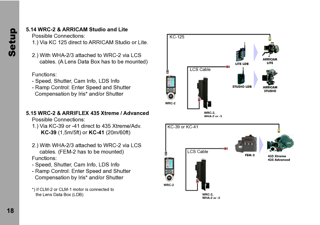 ARRI WRC-2 & Arricam Studio and Lite Possible Connections, WRC-2 & Arriflex 435 Xtreme / Advanced Possible Connections 