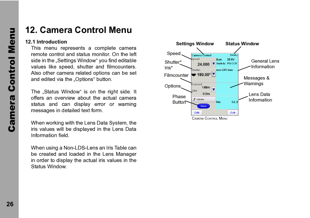 ARRI WRC-2 instruction manual Settings Window Status Window 