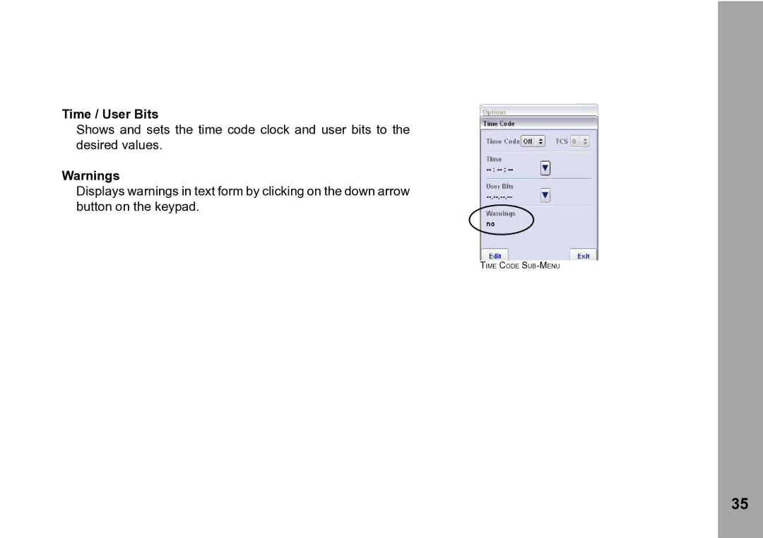 ARRI WRC-2 instruction manual Time / User Bits 