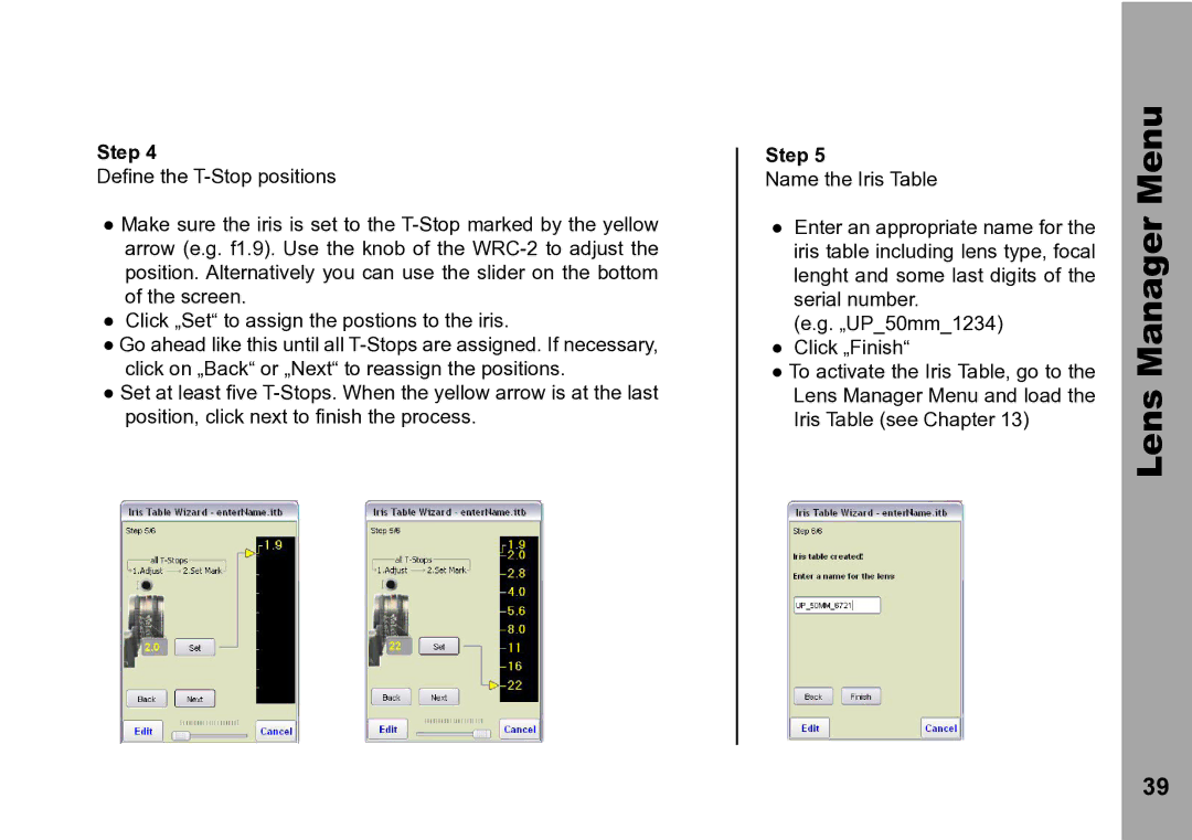 ARRI WRC-2 instruction manual Name the Iris Table 