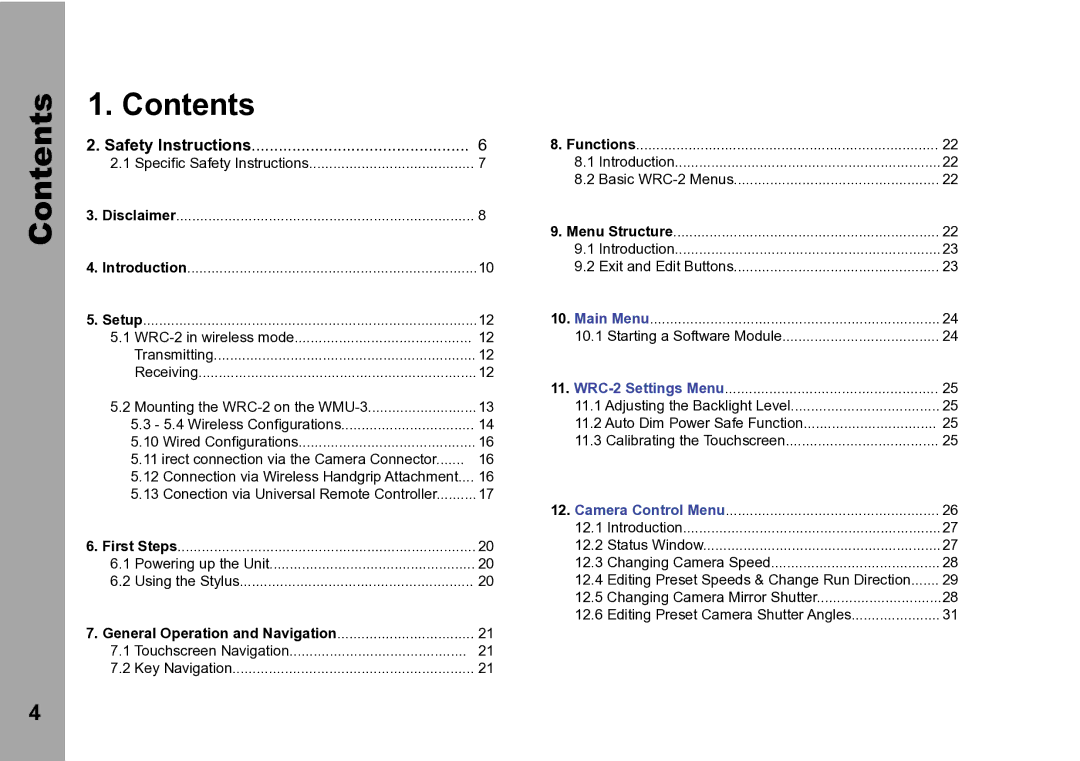 ARRI WRC-2 instruction manual Contents 