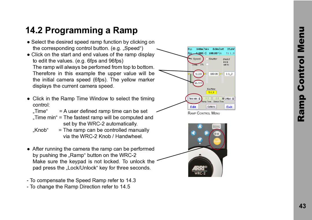 ARRI WRC-2 instruction manual Programming a Ramp 