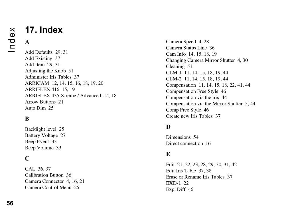 ARRI WRC-2 instruction manual Index 