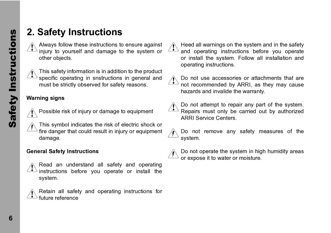 ARRI WRC-2 instruction manual General Safety Instructions 