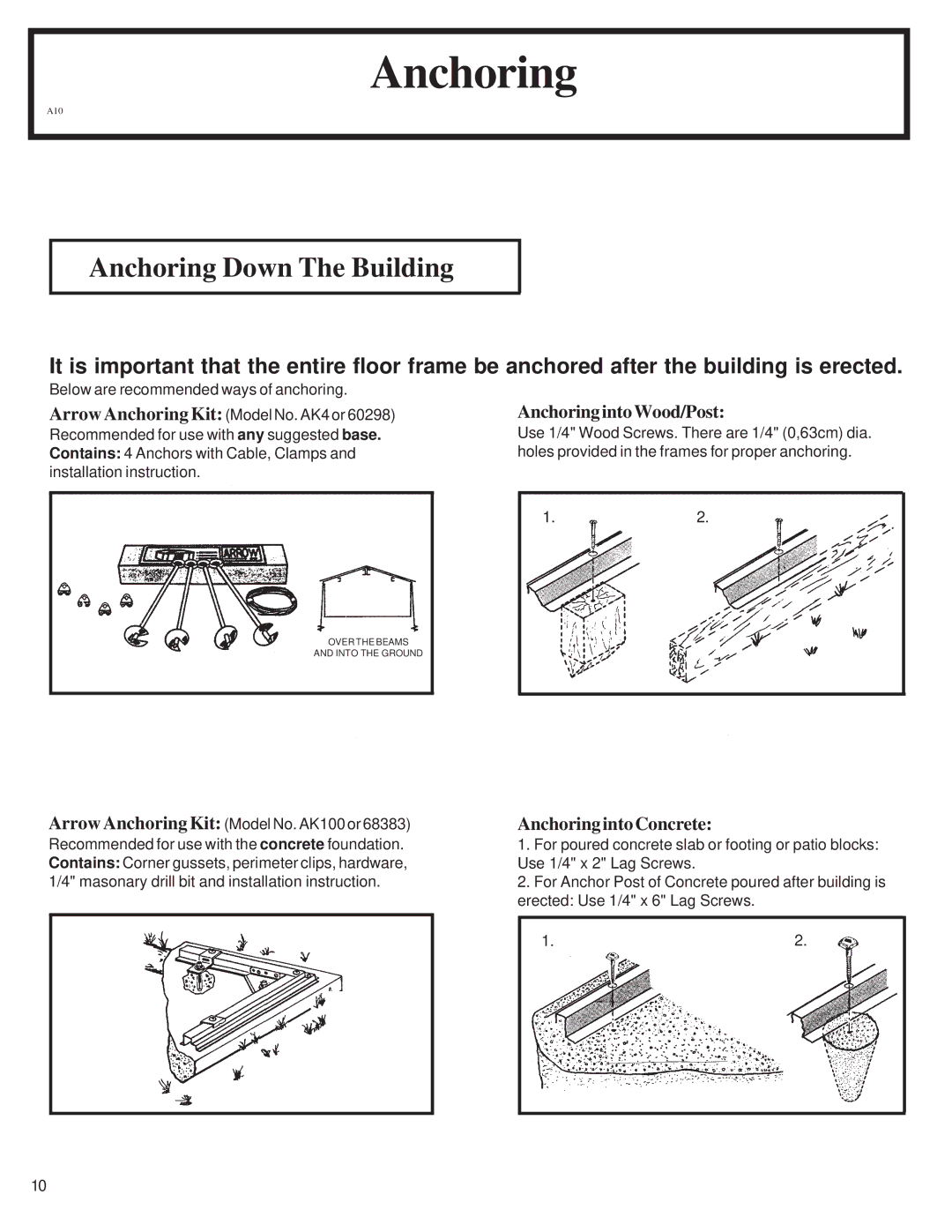 Arrow Plastic CL72-A owner manual Anchoring Down The Building 