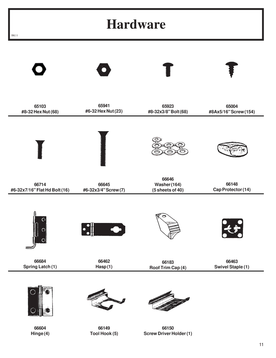 Arrow Plastic CL72-A owner manual Hardware 