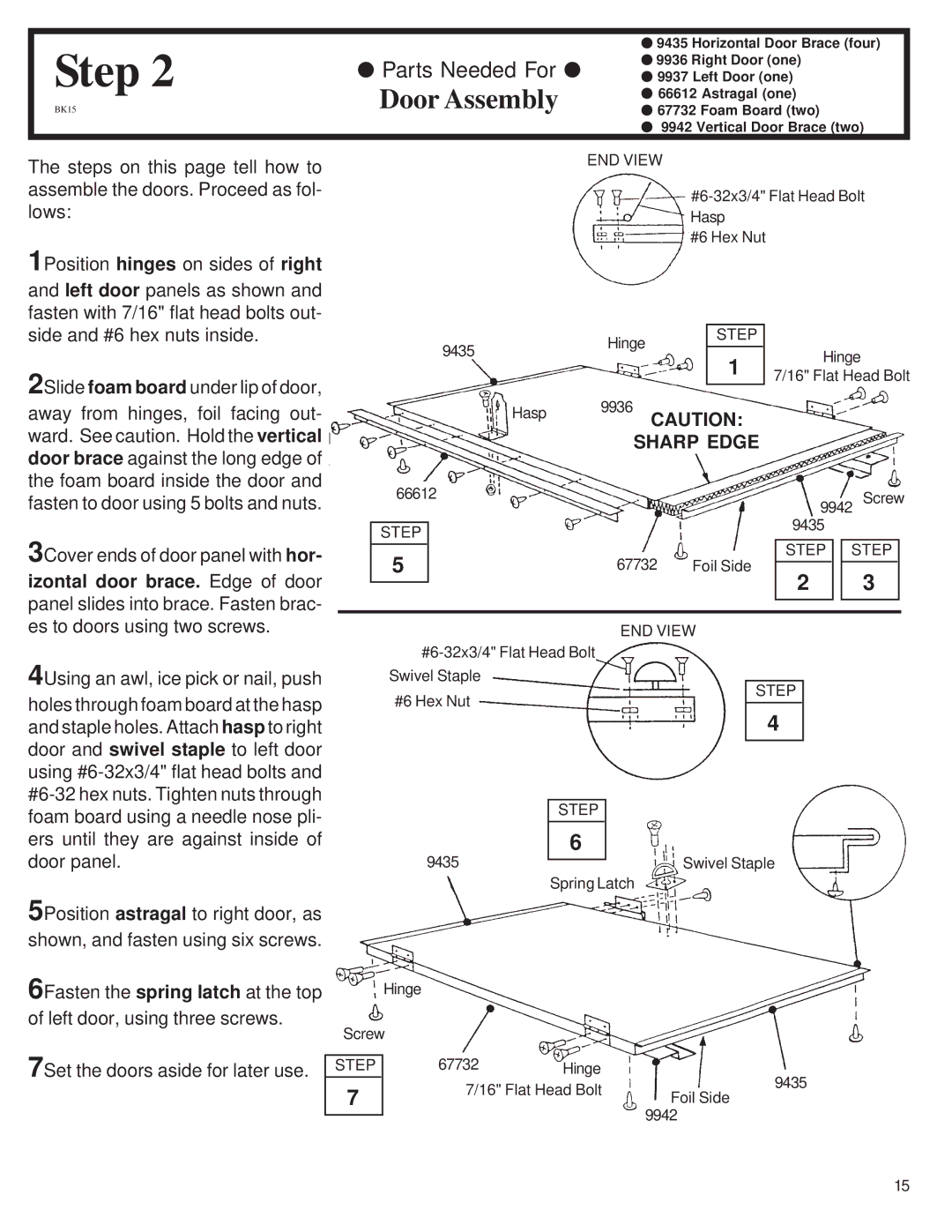 Arrow Plastic CL72-A owner manual Door Assembly, Sharp Edge 