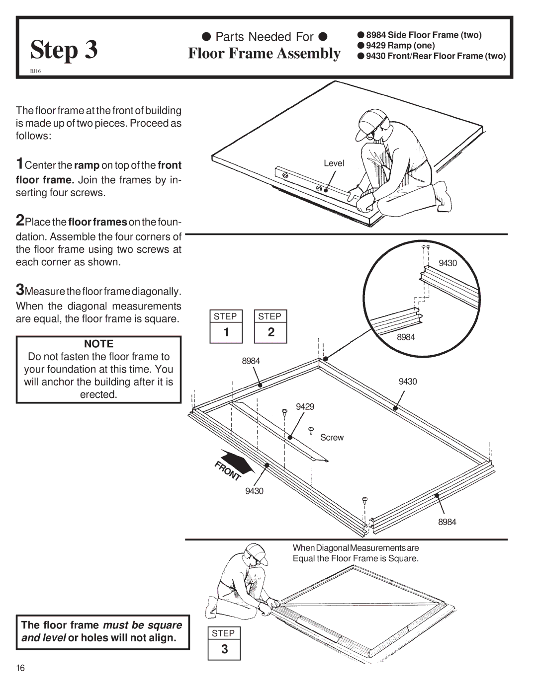 Arrow Plastic CL72-A owner manual Floor Frame Assembly 