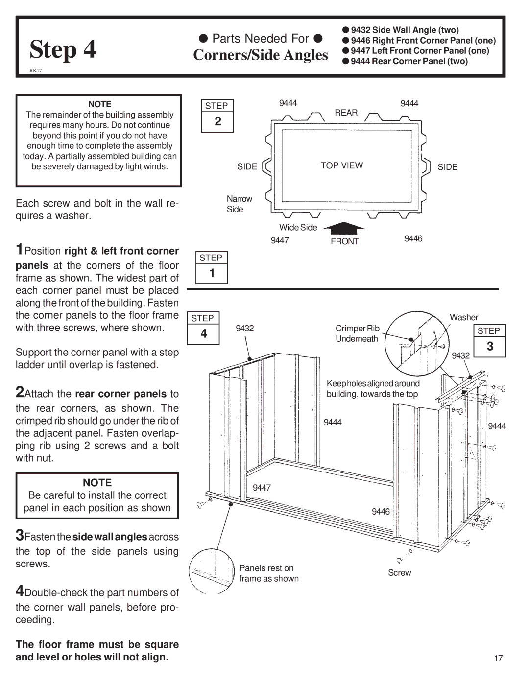 Arrow Plastic CL72-A owner manual Corners/Side Angles, 1Position right & left front corner 