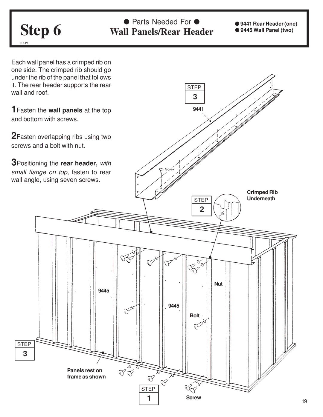 Arrow Plastic CL72-A owner manual Wall Panels/Rear Header 