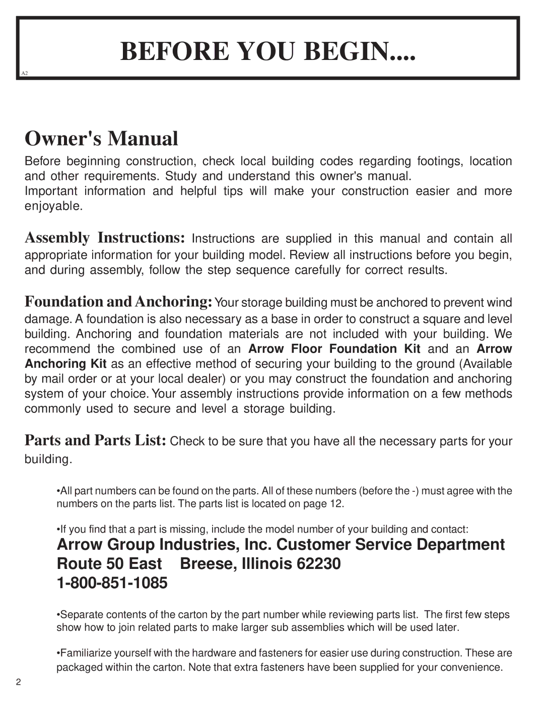 Arrow Plastic CL72-A owner manual Before YOU Begin 