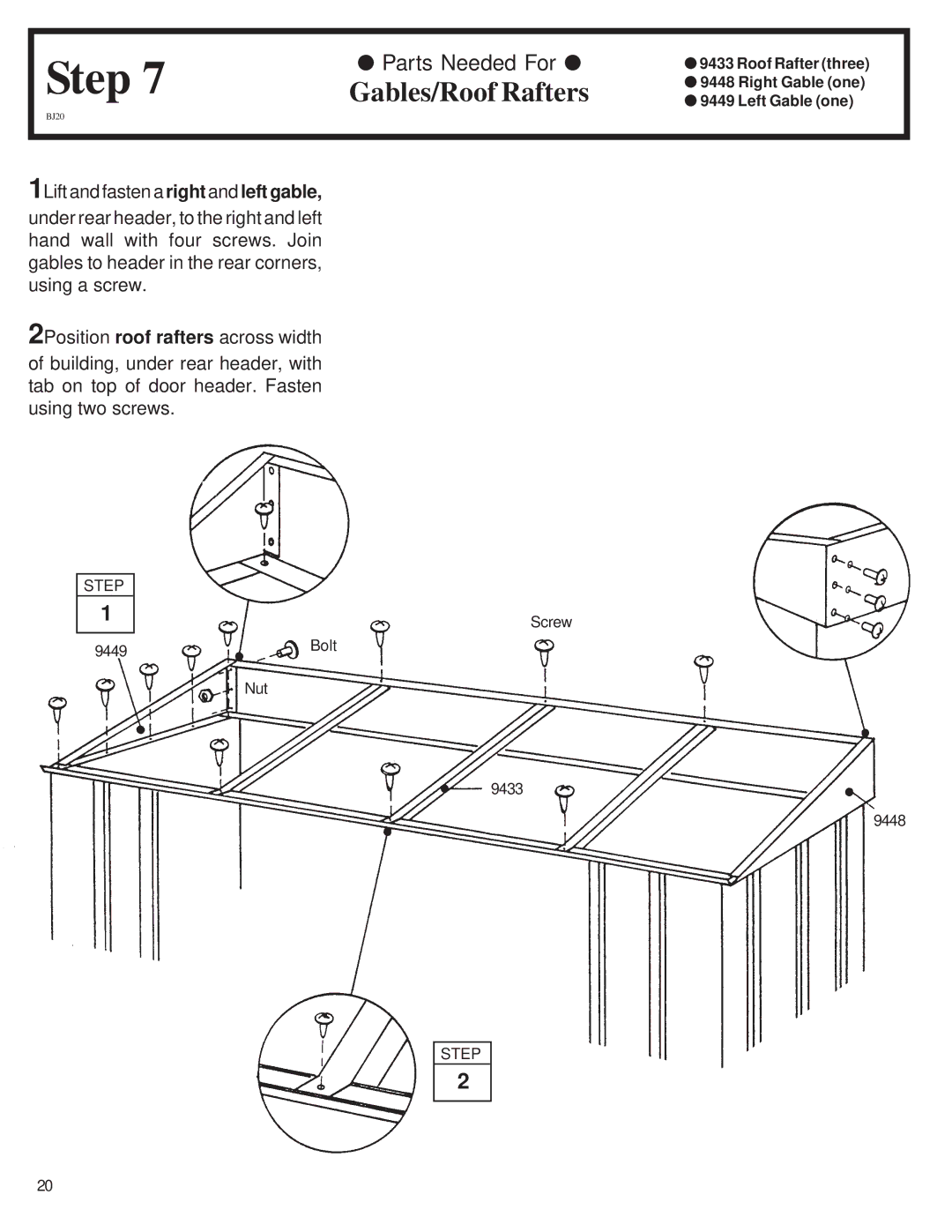 Arrow Plastic CL72-A owner manual Gables/Roof Rafters 