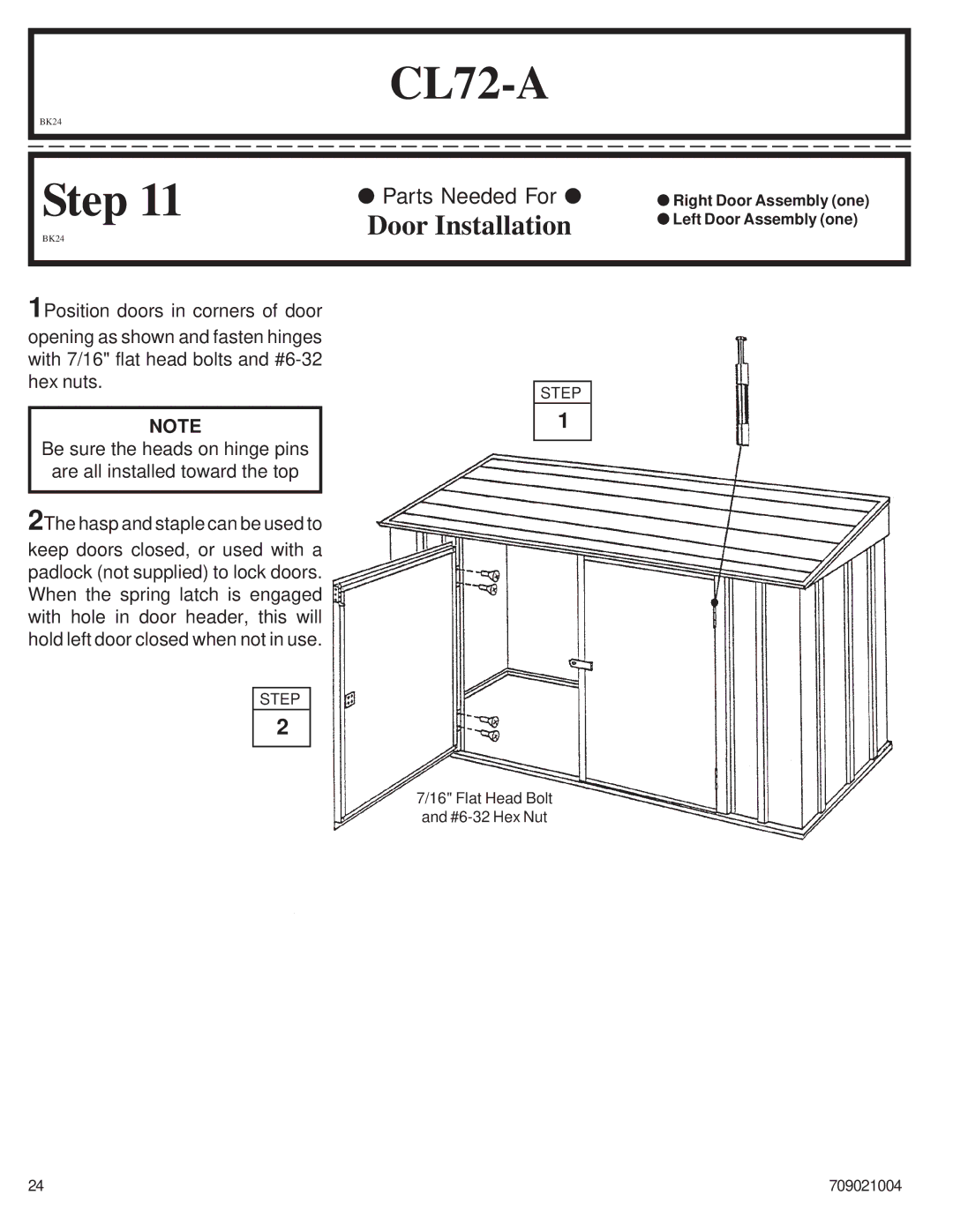 Arrow Plastic CL72-A owner manual Door Installation 