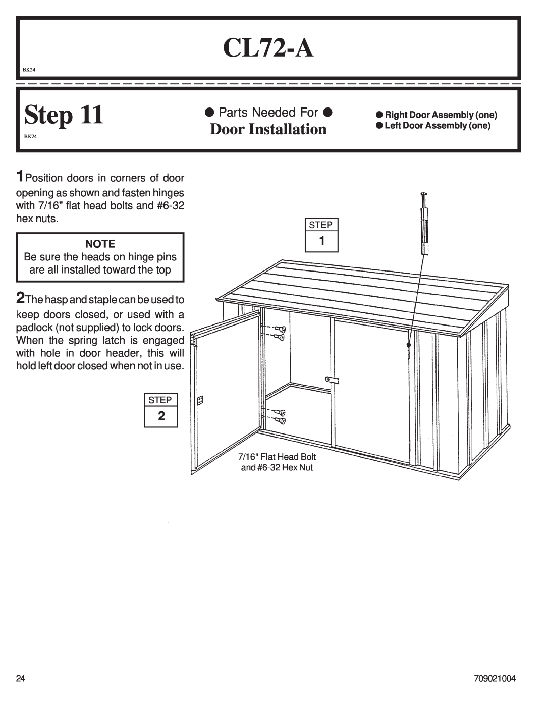 Arrow Plastic CL72-A owner manual Door Installation, Step 