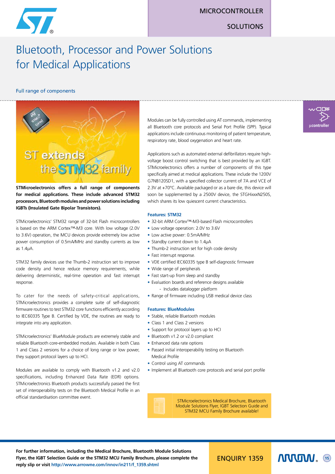 Arrow Plastic Network Card manual Full range of components, Features STM32, Features BlueModules 