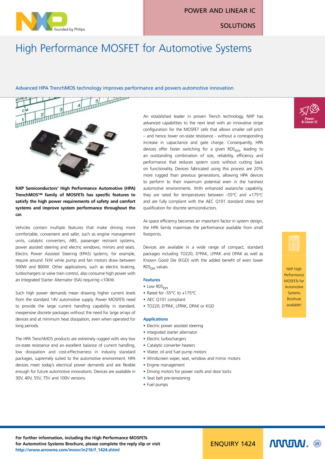 Arrow Plastic Network Card manual High Performance Mosfet for Automotive Systems 