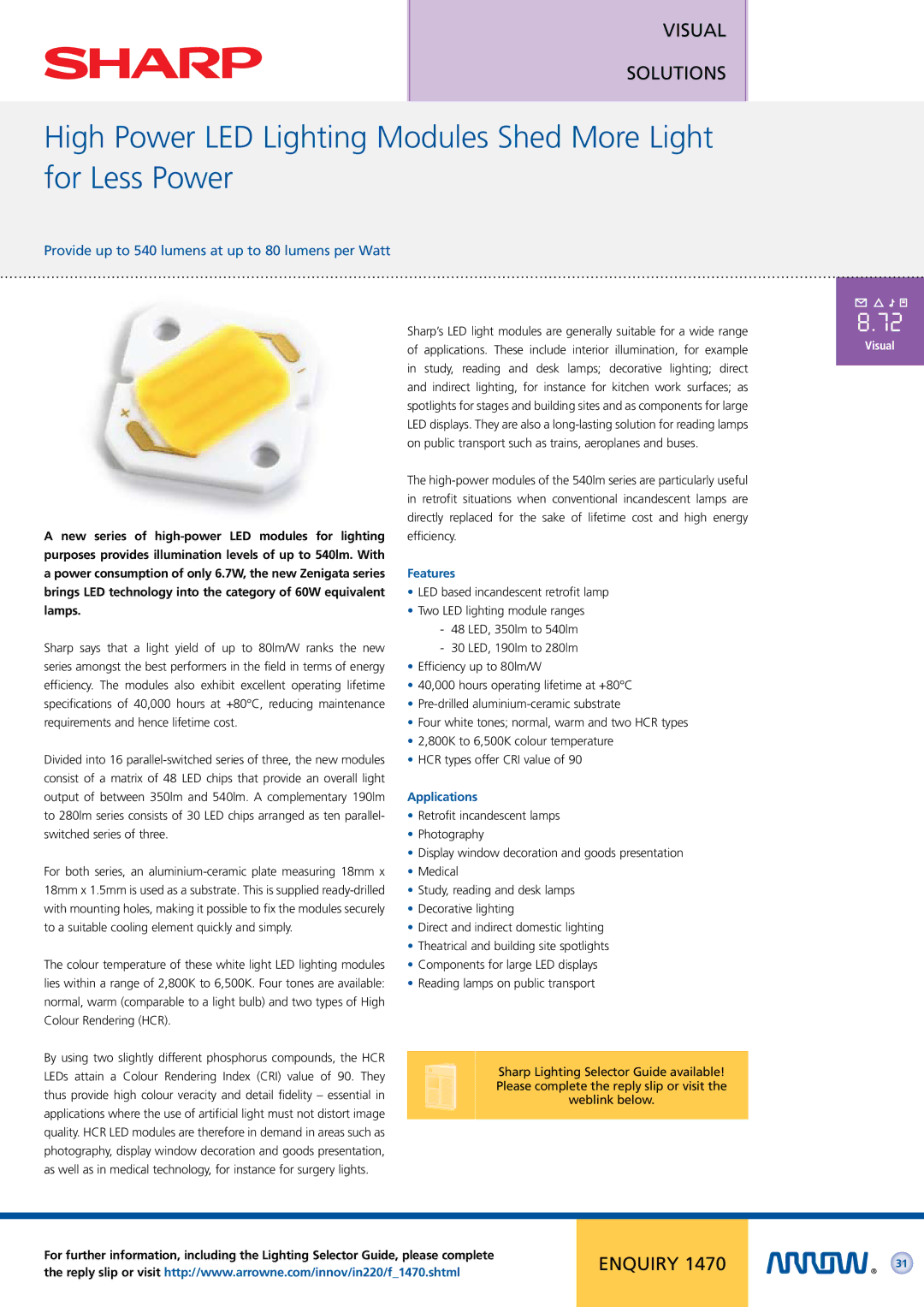 Arrow Plastic Network Card manual Provide up to 540 lumens at up to 80 lumens per Watt 