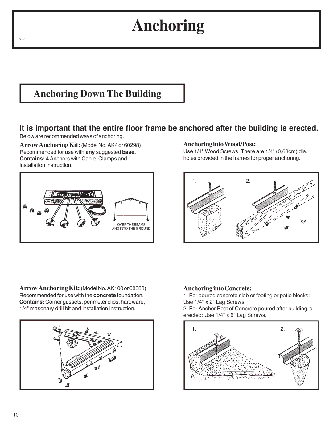 Arrow Plastic PD108-A, SA108-A, NW108-A, EN108-A, HM108-A, NP108, MN108-A, VN108-A owner manual Anchoring Down The Building 