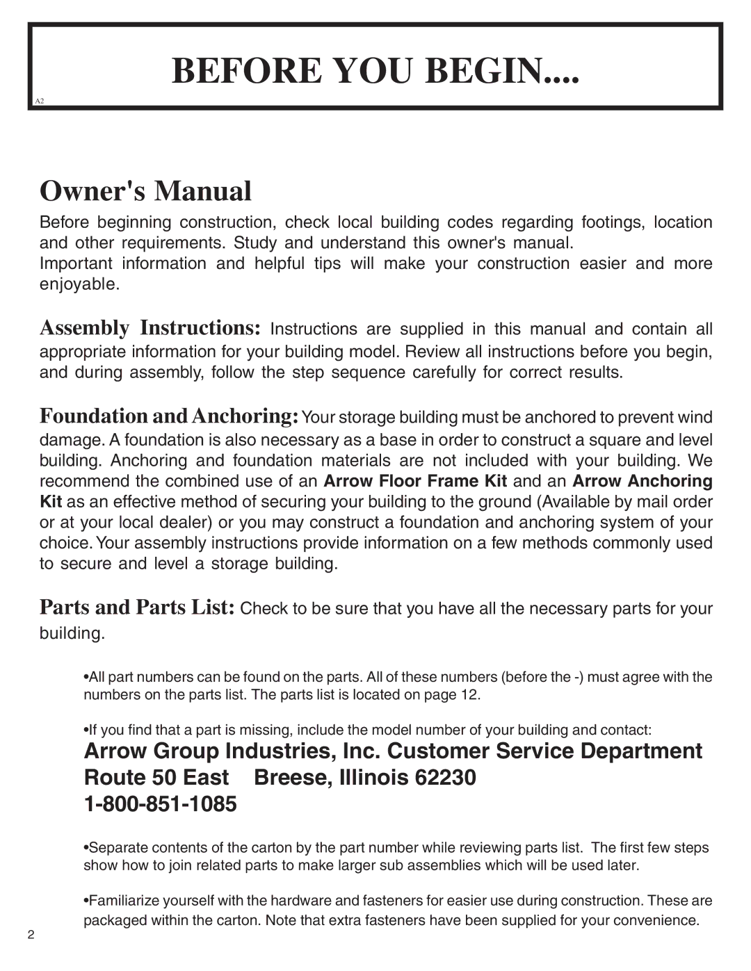 Arrow Plastic PD108-A, SA108-A, NW108-A, EN108-A, HM108-A, NP108, MN108-A, VN108-A owner manual Before YOU Begin 