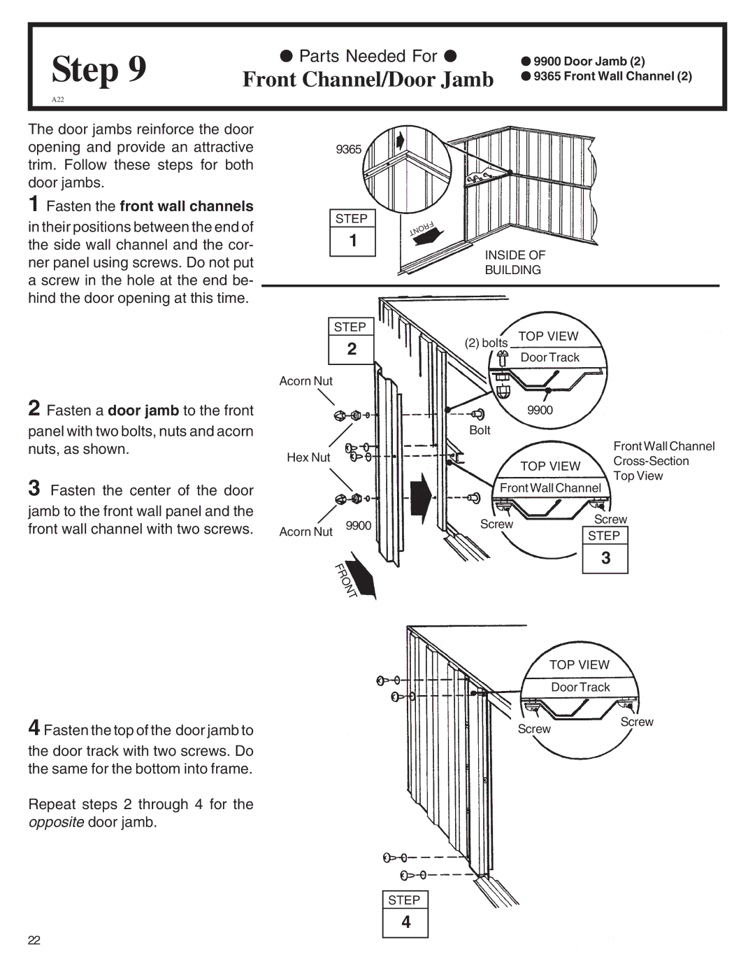 Arrow Plastic MN108-A, SA108-A, NW108-A, PD108-A, EN108-A, HM108-A Front Channel/Door Jamb, Fasten the front wall channels 