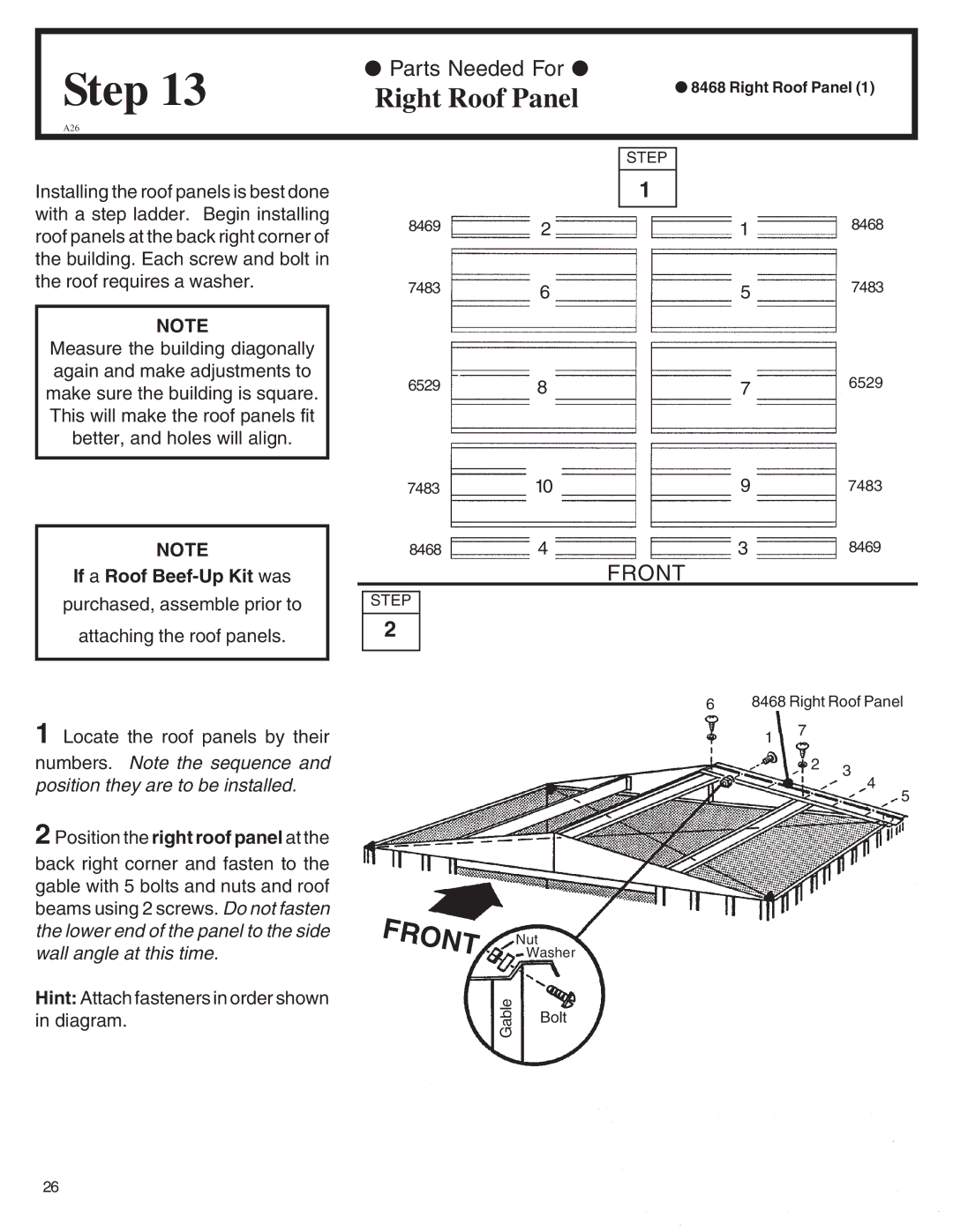 Arrow Plastic PD108-A, SA108-A, NW108-A, EN108-A, HM108-A, NP108, MN108-A, VN108-A Right Roof Panel, If a Roof Beef-Up Kit was 