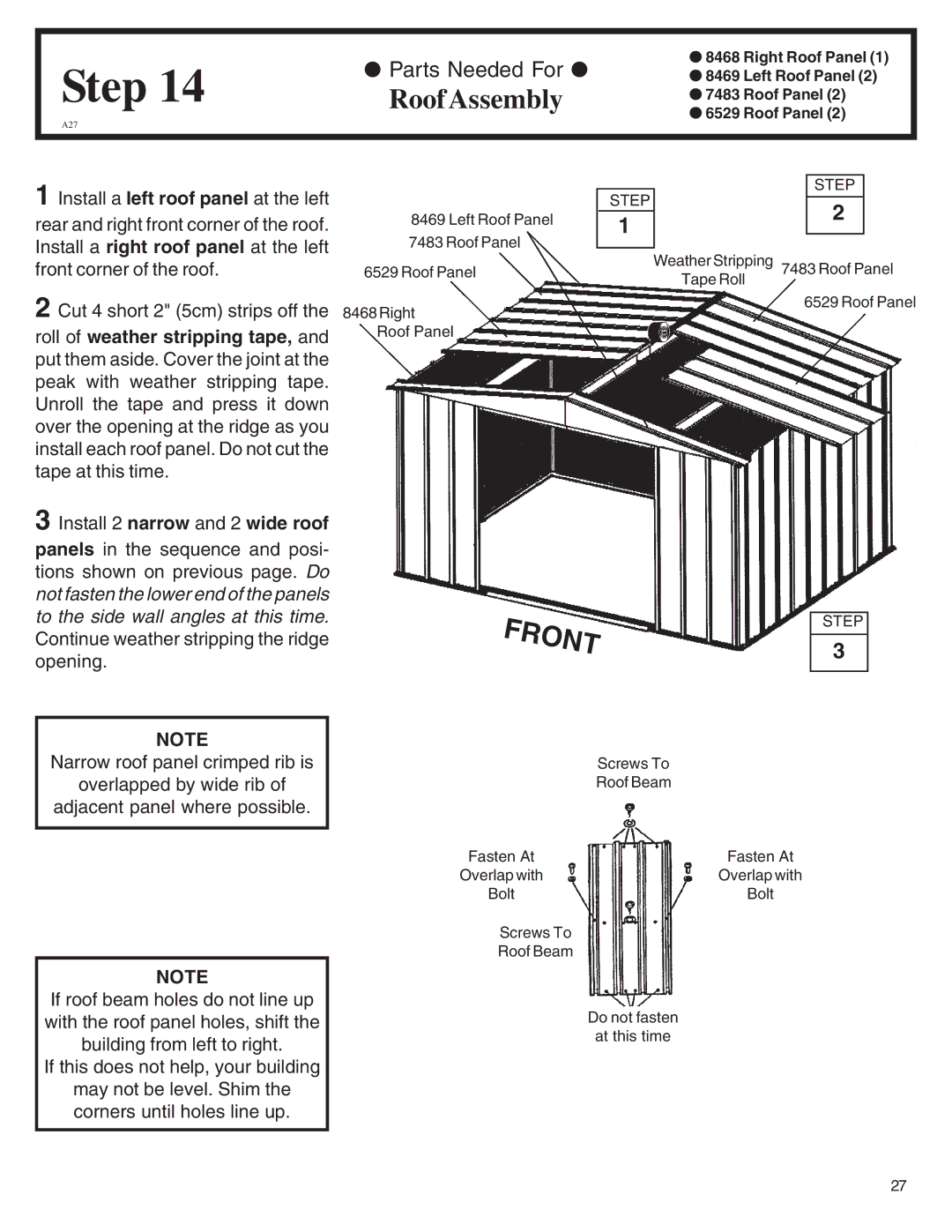 Arrow Plastic EN108-A, SA108-A, NW108-A, PD108-A, HM108-A, NP108, MN108-A, VN108-A owner manual RoofAssembly 