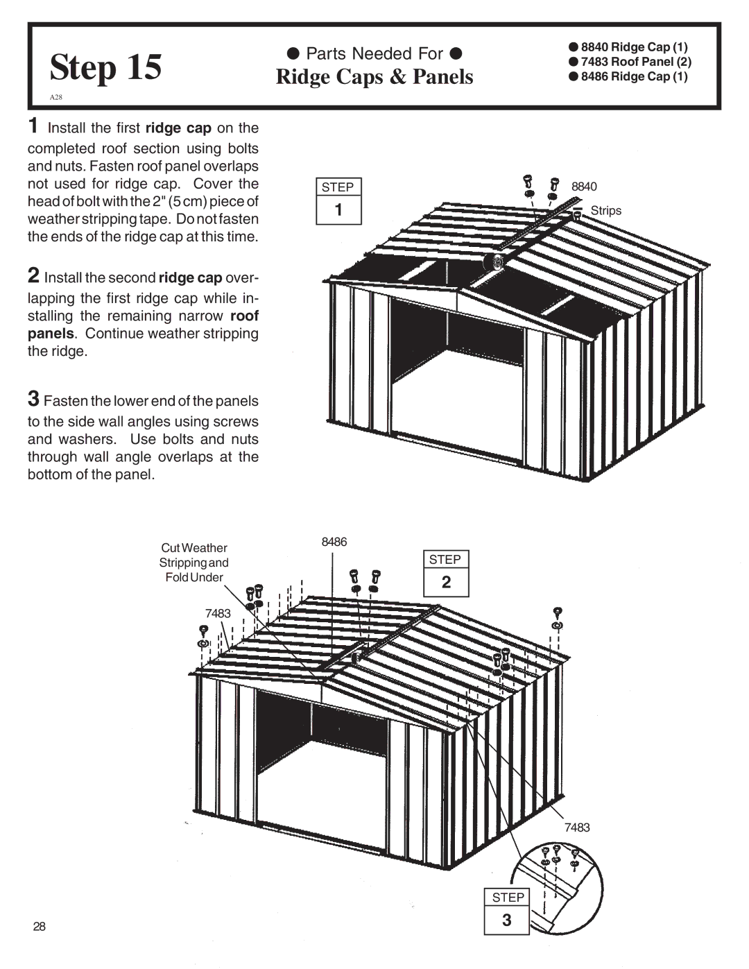 Arrow Plastic HM108-A, SA108-A, NW108-A, PD108-A, EN108-A, NP108, MN108-A, VN108-A owner manual Ridge Caps & Panels 