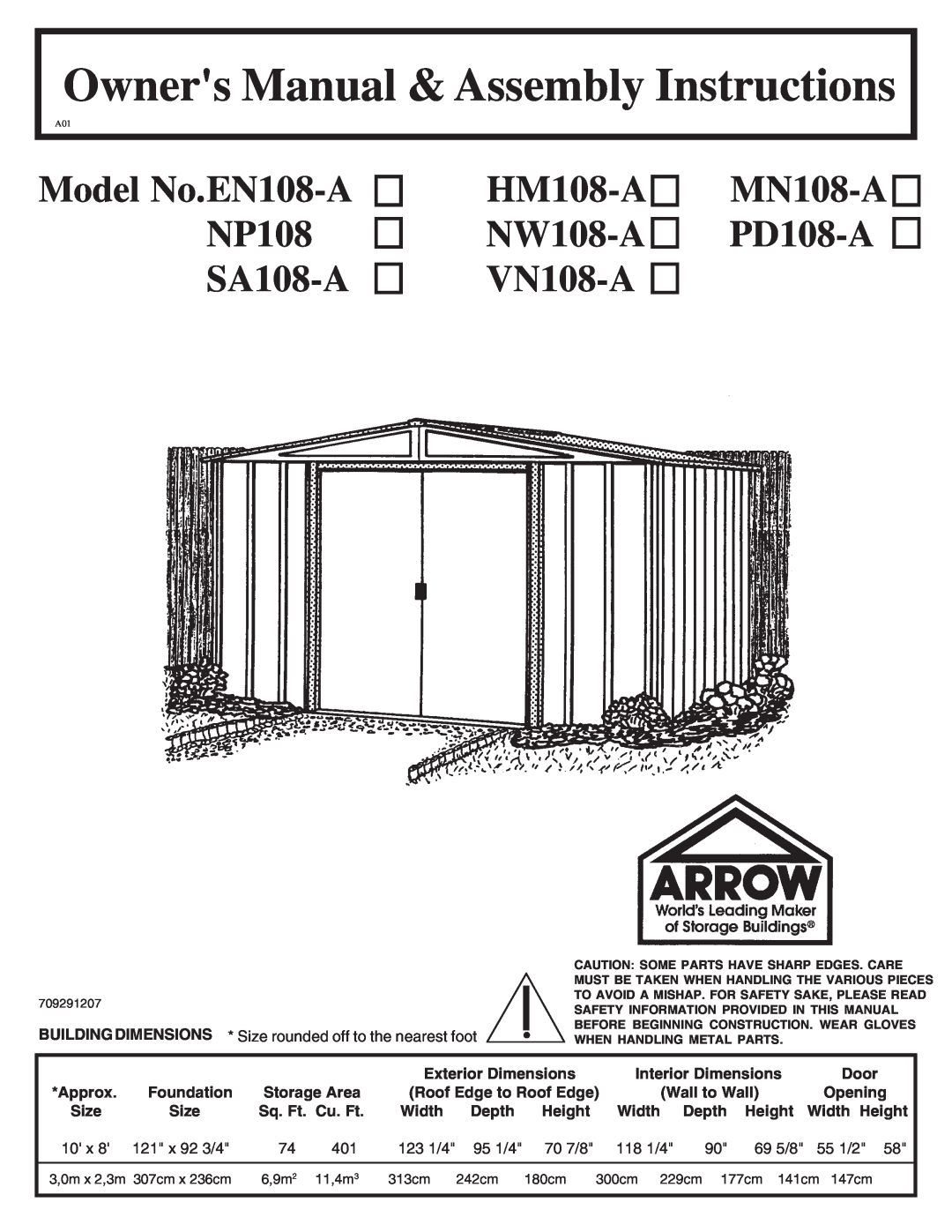 Arrow Plastic owner manual Model No.EN108-A NP108 SA108-A, HM108-A NW108-A VN108-A, MN108-A PD108-A 
