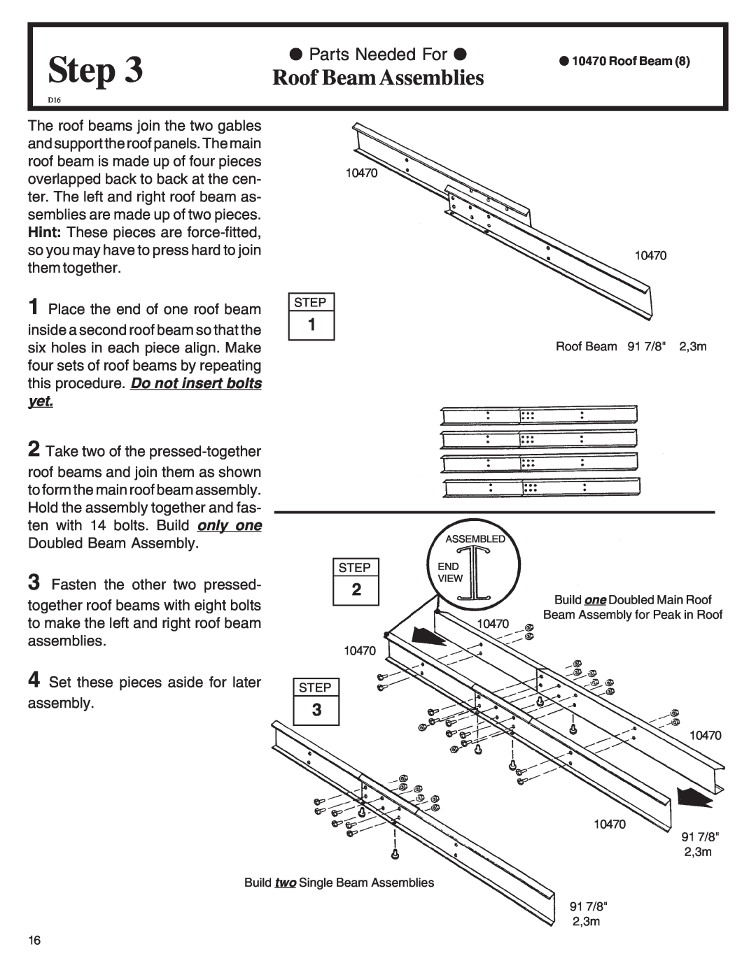 Arrow Plastic SA108-A, NW108-A, PD108-A, EN108-A, HM108-A, NP108, MN108-A, VN108-A Roof Beam Assemblies, Step, Parts Needed For 