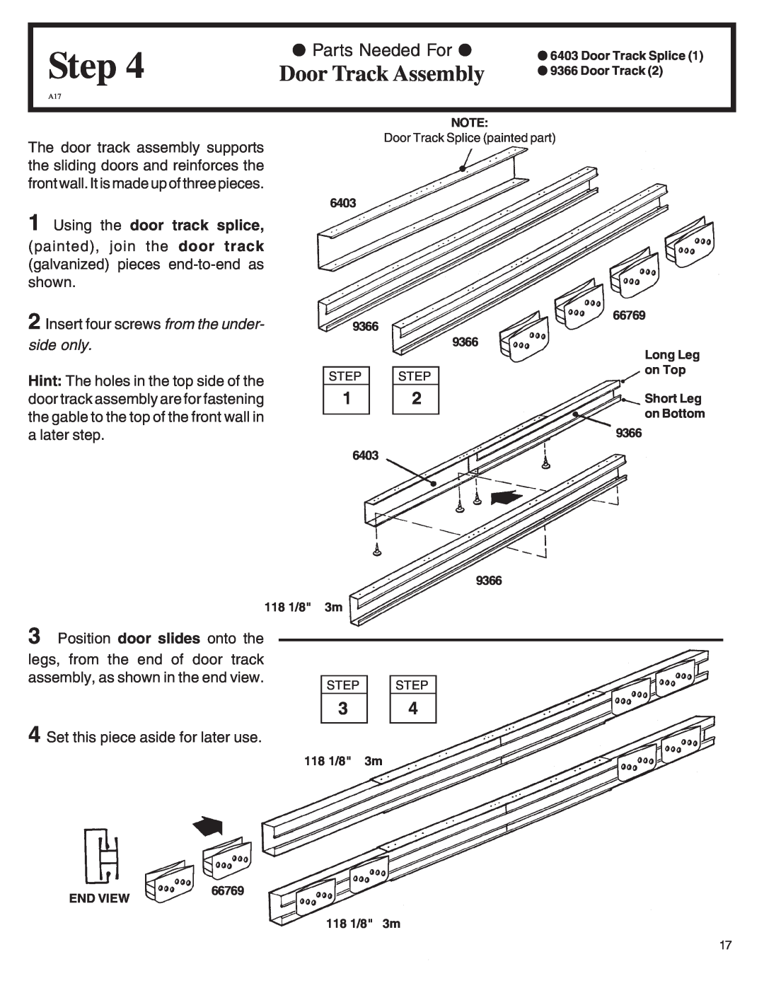 Arrow Plastic NW108-A, SA108-A, PD108-A, EN108-A, HM108-A Door Track Assembly, Step, Using the door track splice, side only 
