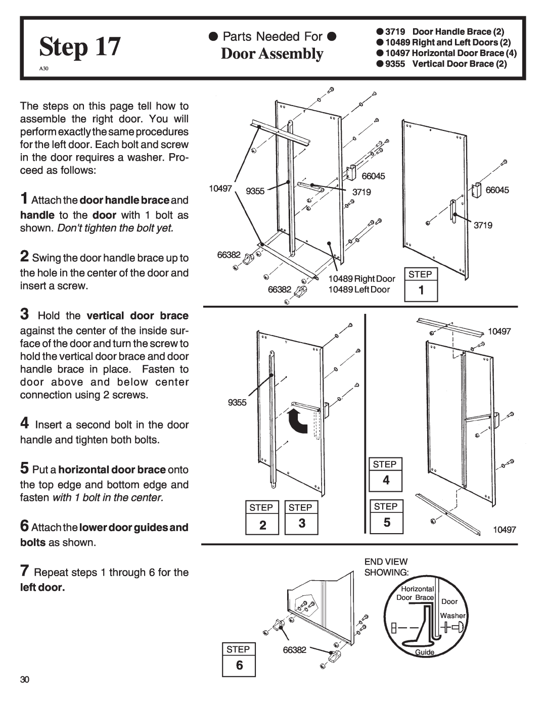 Arrow Plastic MN108-A Door Assembly, Step, Attach the door handle brace and, Hold the vertical door brace, left door 