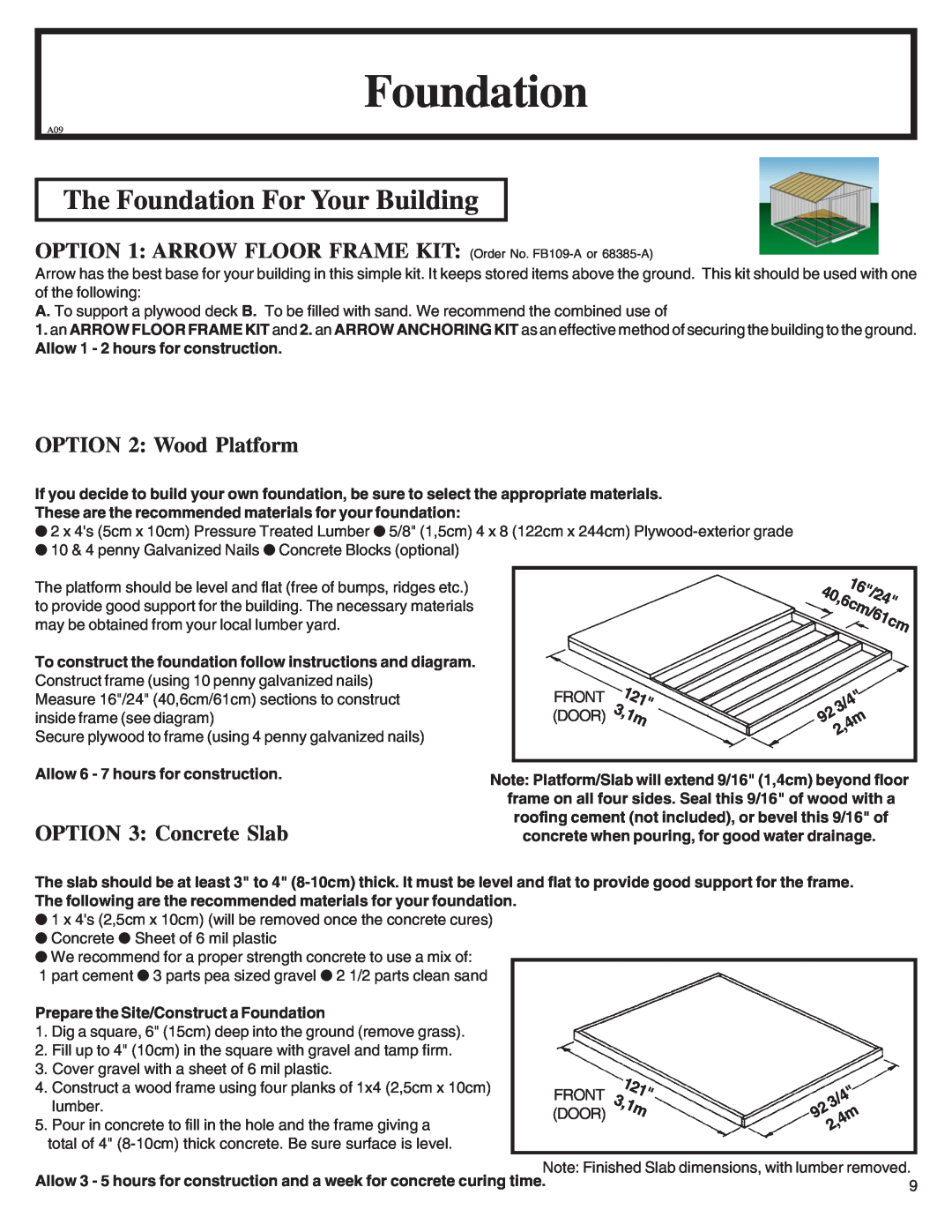 Arrow Plastic NW108-A The Foundation For Your Building, OPTION 1 ARROW FLOOR FRAME KIT Order No. FB109-A or 68385-A 