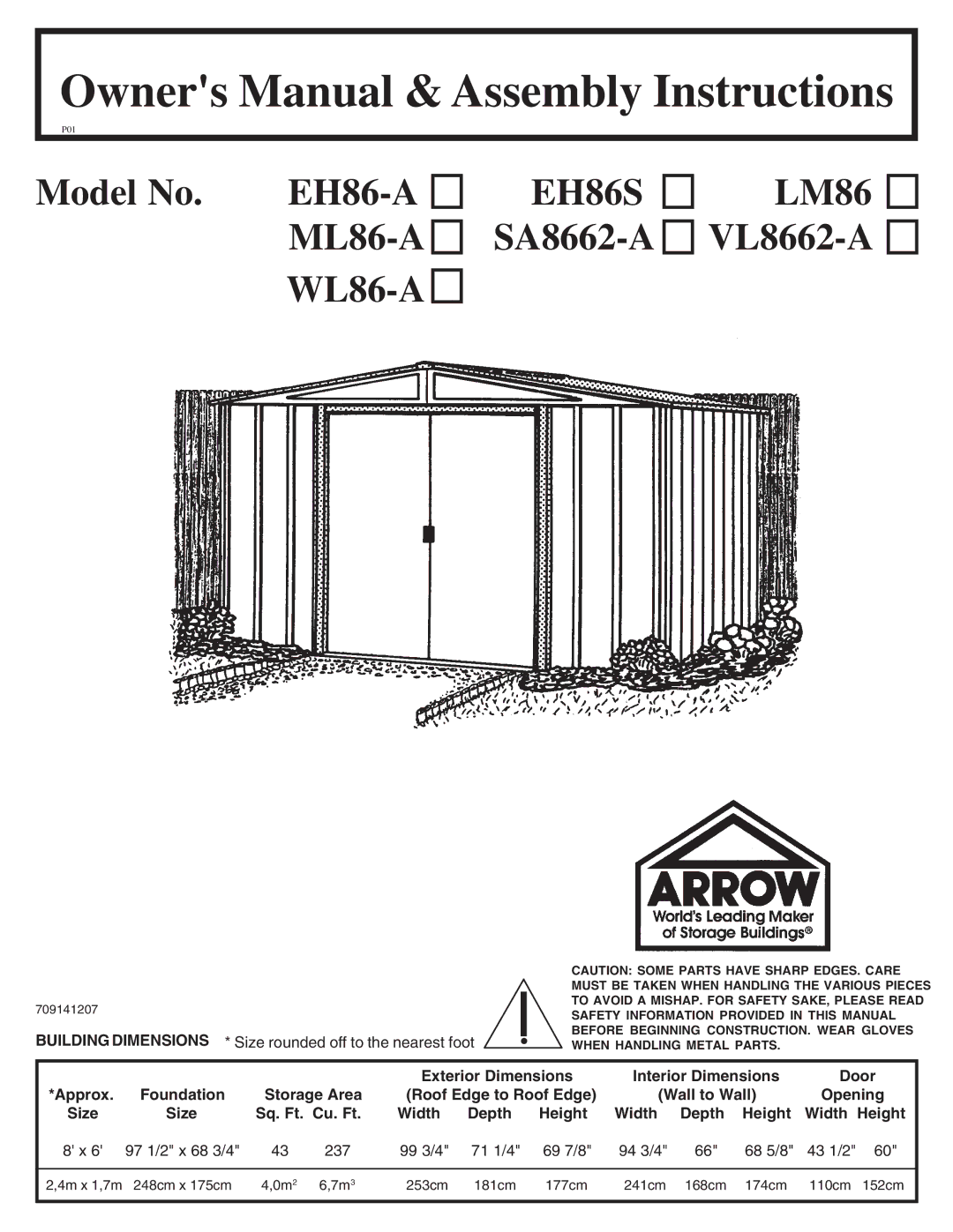 Arrow Plastic VL8662-A, WL86-A, LM86, EH86-A, SA8662-A, ML86-A owner manual EH86S 