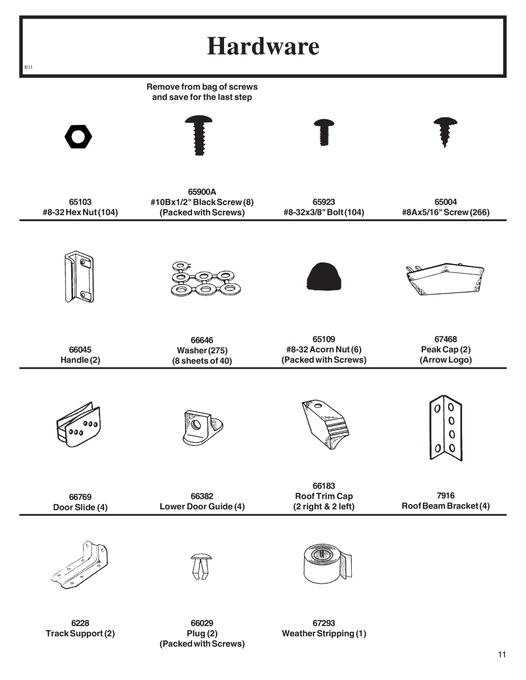 Arrow Plastic EH86-A, WL86-A, VL8662-A, LM86, EH86S, SA8662-A, ML86-A owner manual Hardware 