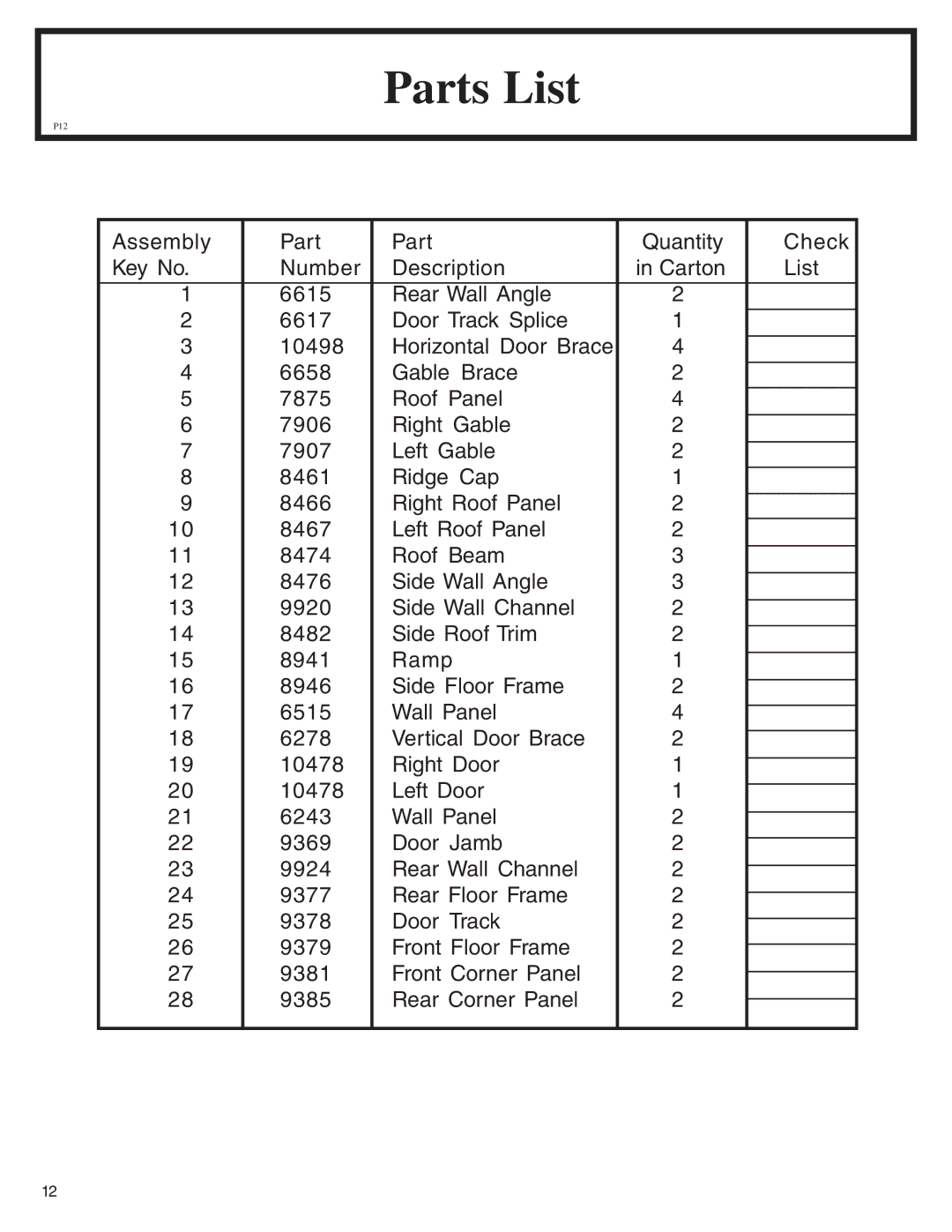 Arrow Plastic SA8662-A, WL86-A, VL8662-A, LM86, EH86S, EH86-A, ML86-A owner manual Parts List 