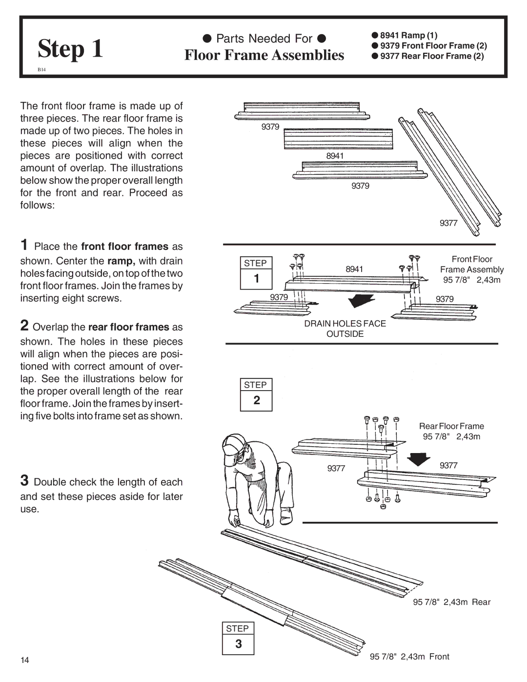 Arrow Plastic WL86-A, LM86 Step, Floor Frame Assemblies, Place the front floor frames as, Overlap the rear floor frames as 